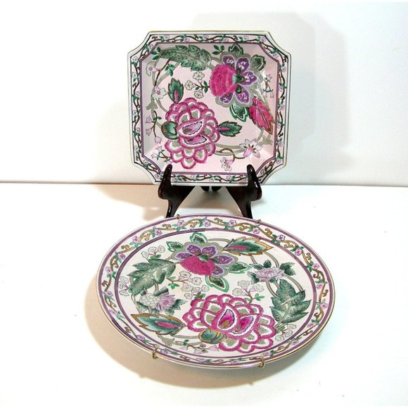 Vintage Other - Oriental Floral Plates, Collection of Two, Traditional Decor